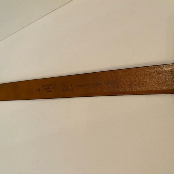 USA MADE MENS BELT BROWN CROC LOOK LEATHER IMPORTED PIG GOLD TONE BUCKLE 38 - Picture 8 of 11